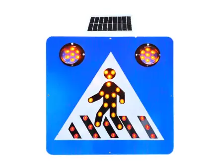 Solar-Powered Blinking Pedestrian Crossing Warning Sign